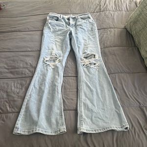 Light wash, flare ripped jeans